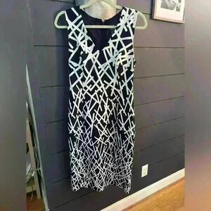 Adrianna Papell Womens Blue White Dress 8  Sleeveless V Neck